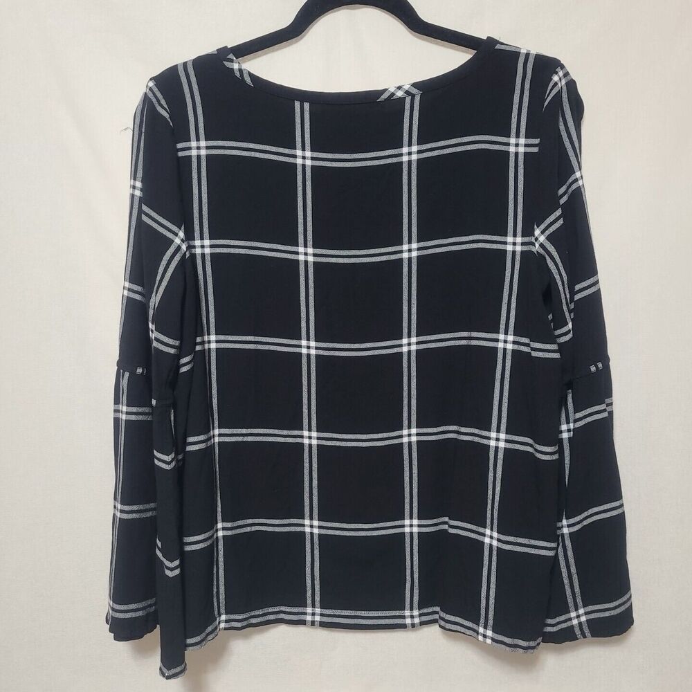 LOFT Embroidered Top Blouse Women Size M Floral Long Split Sleeve Rayon Black - Picture 7 of 9